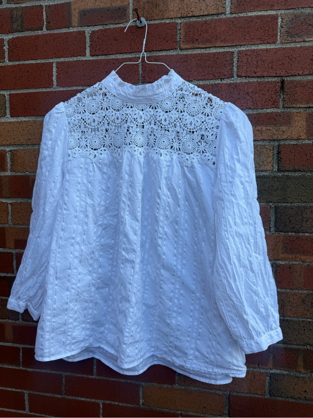 Gap White Lace Yoke Long Sleeve Boho Blouse Women's Medium Cottagecore